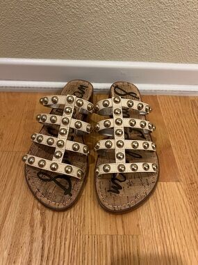 Sam Edelman Gold Studded Multi-Strap Slide Sandals
